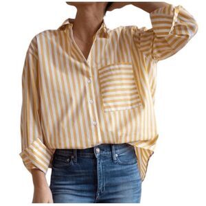 AYR The Deep End button-down women's shirt yellow white stripe women's size smal